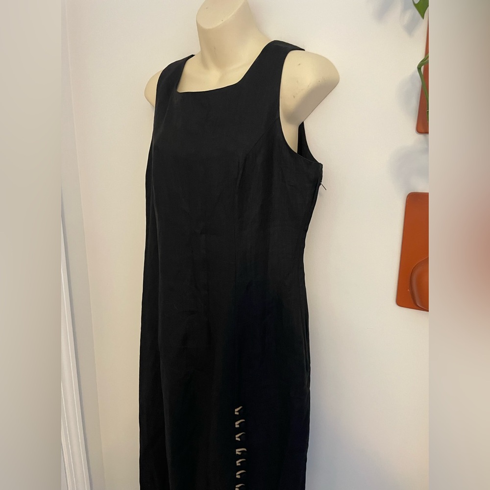 Carole Little 100% Linen Black Sleeveless Button Bottom Dress 10 NWT